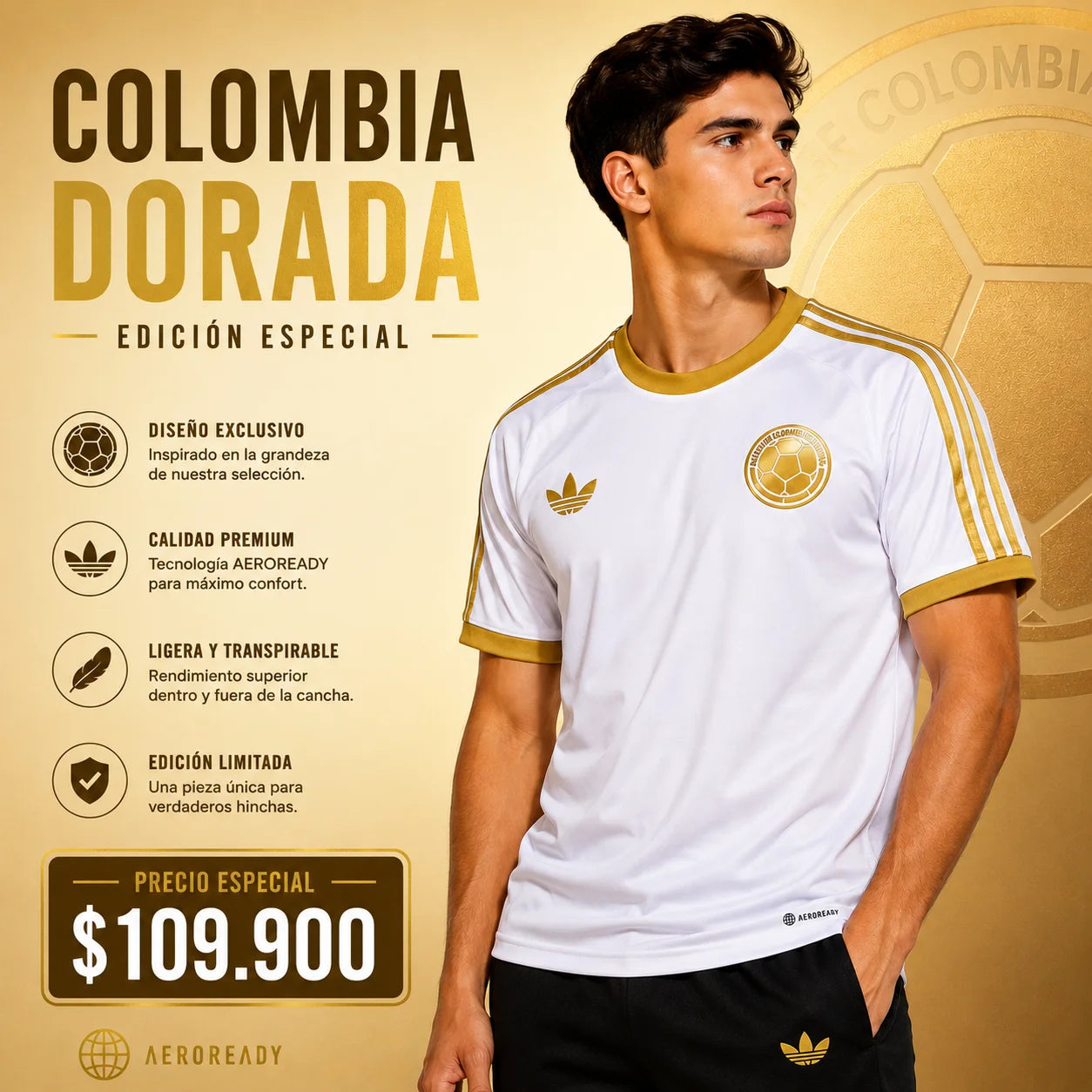 CAMISETA COLOMBIA DORADA EDICIÓN ESPECIAL